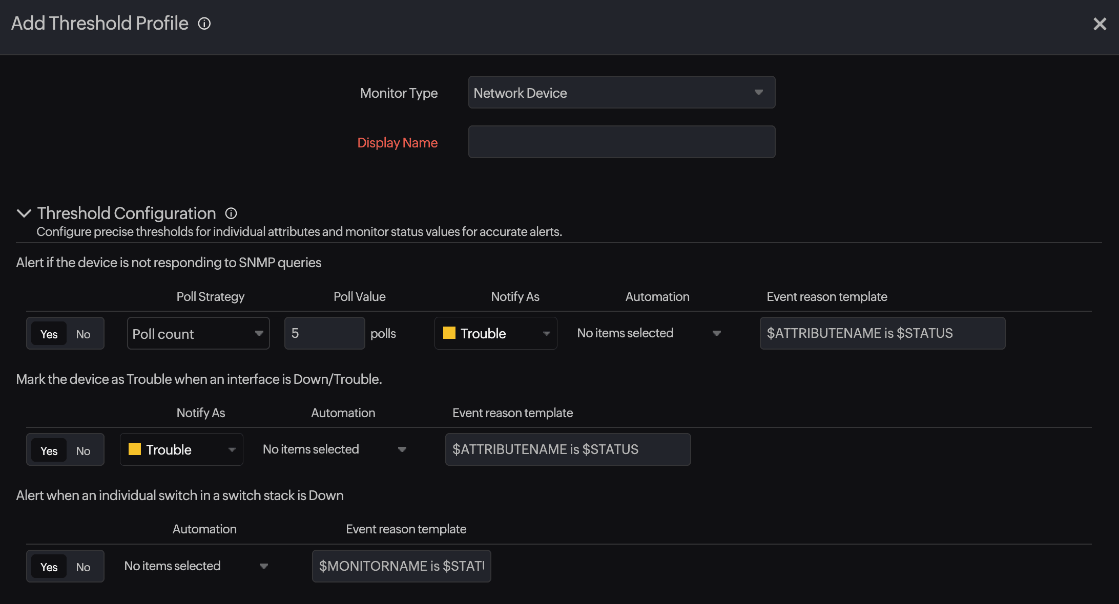 Setting thresholds to validate network health