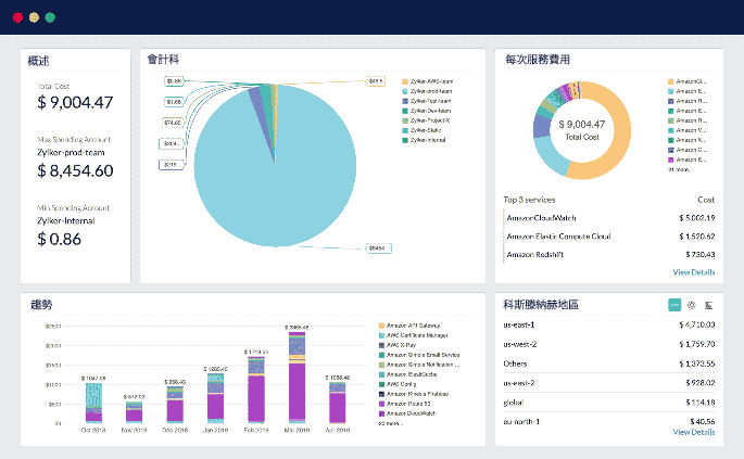 支出分析 多種圖表小部件類型一目了然地顯示有關成本趨勢的信息