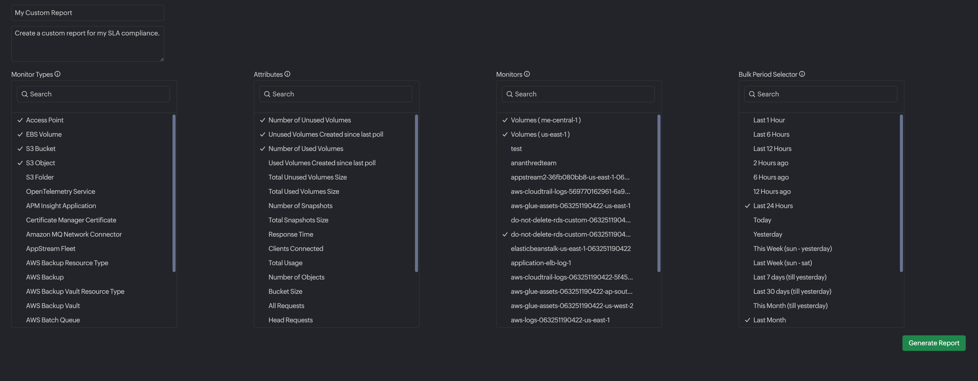 Creating custom reports for SLA compliance is easy on Site24x7