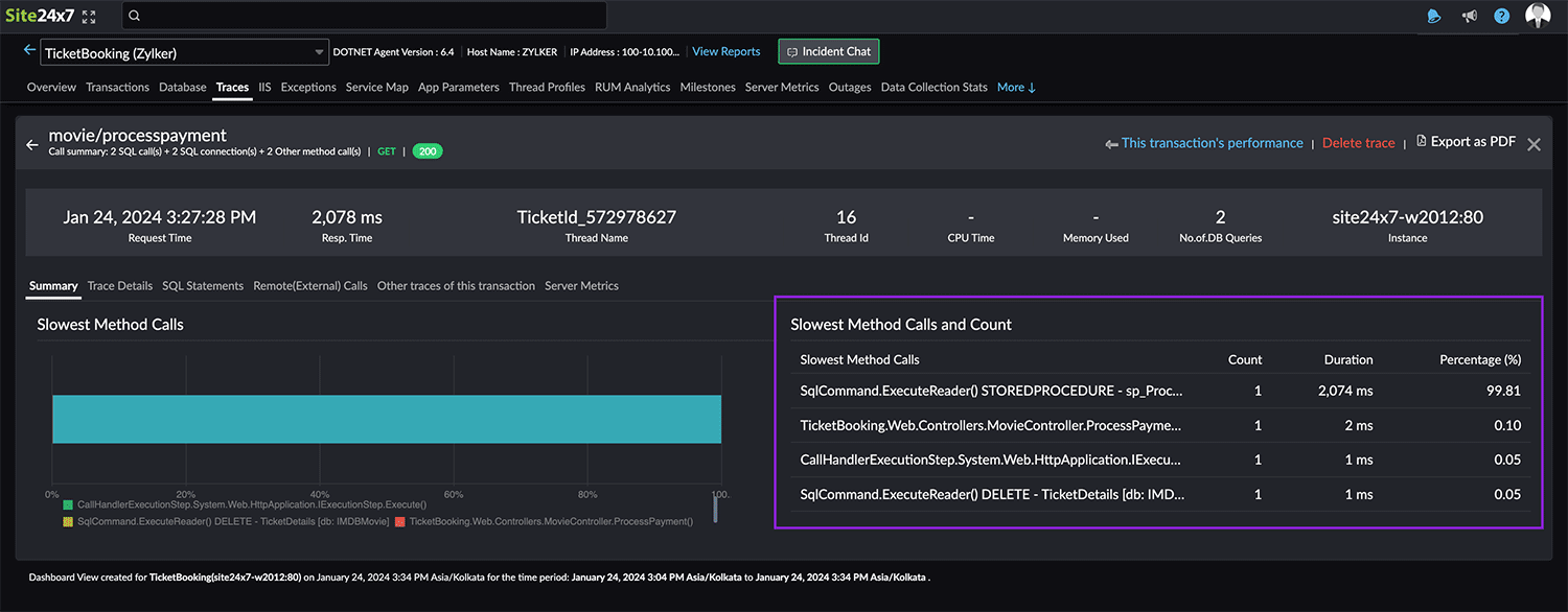 Application performance trace