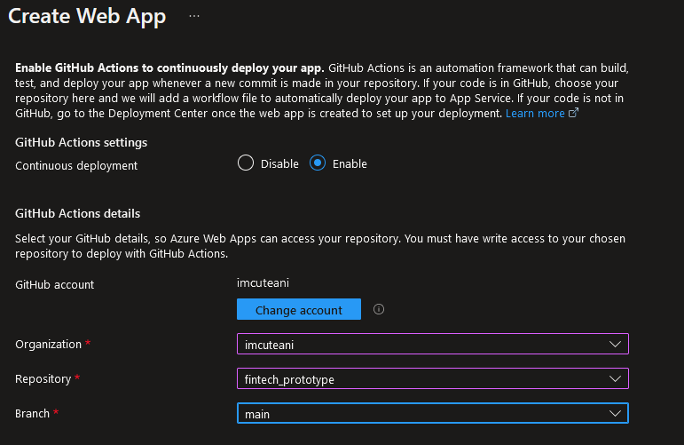 CI/CD pipeline deployment configuration of Azure App service