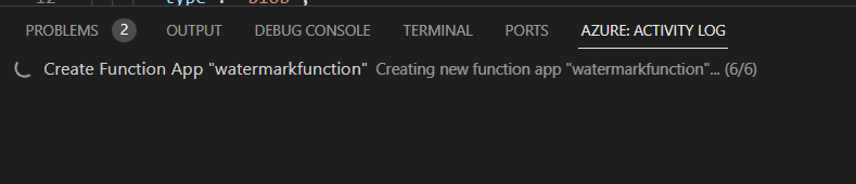 Checking the Azure Activity Log in the VS Code terminal window 