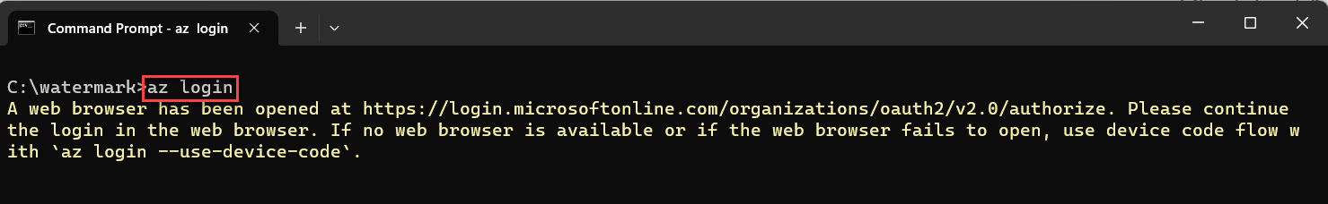 Authenticating to Azure using Azure Command Line az login command