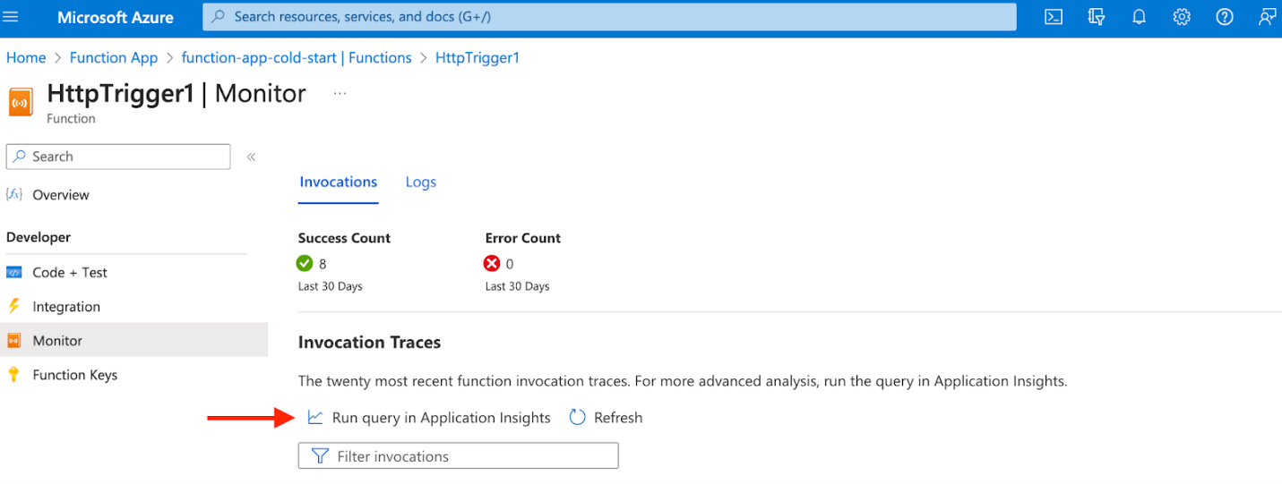 Running a query in Application Insights 