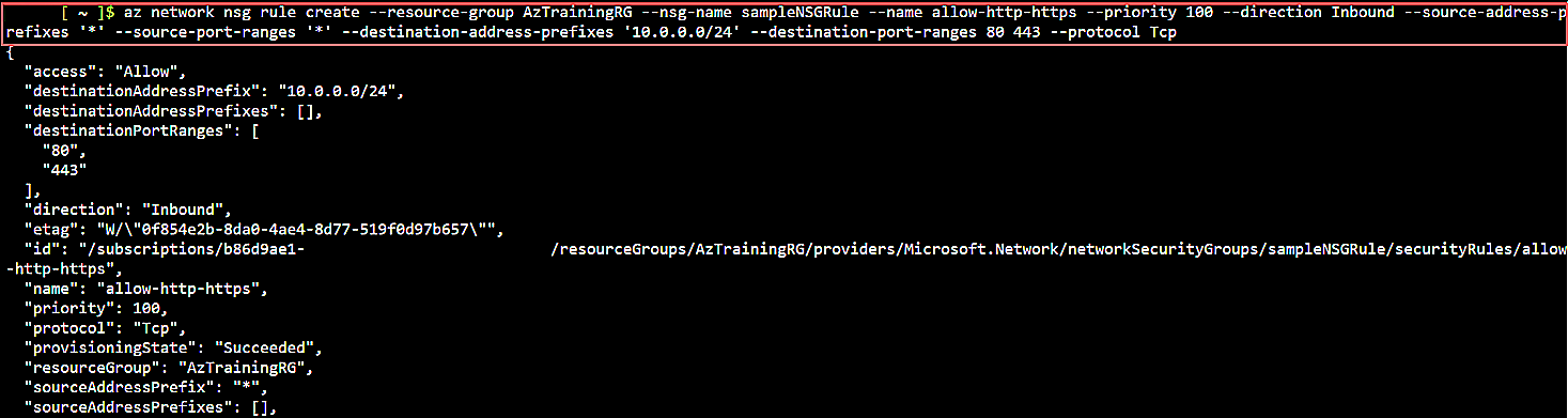 Azure CLI command to create the network security group rule