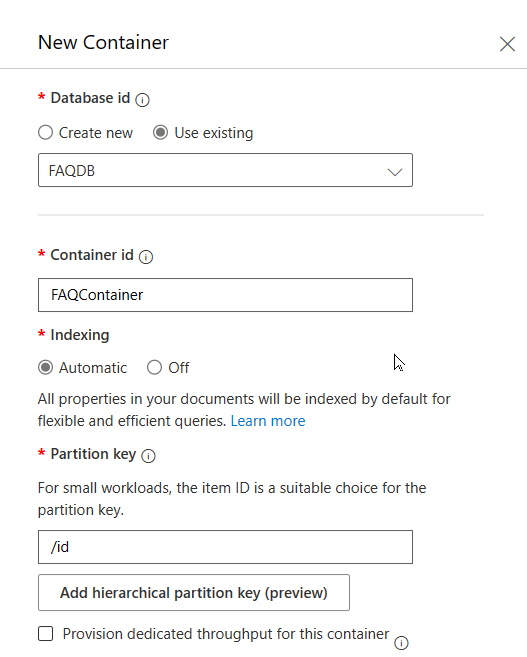 Container ID and throughput 