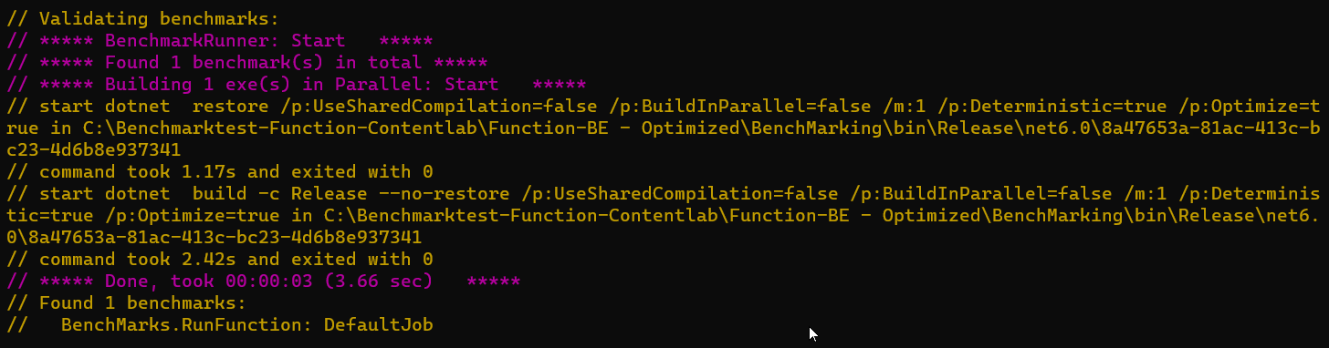 Output of the BenchmarkDotNet test 