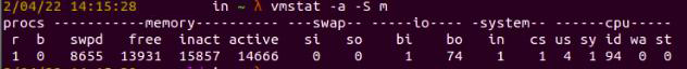 vmstat shows the active and inactive memory in megabytes