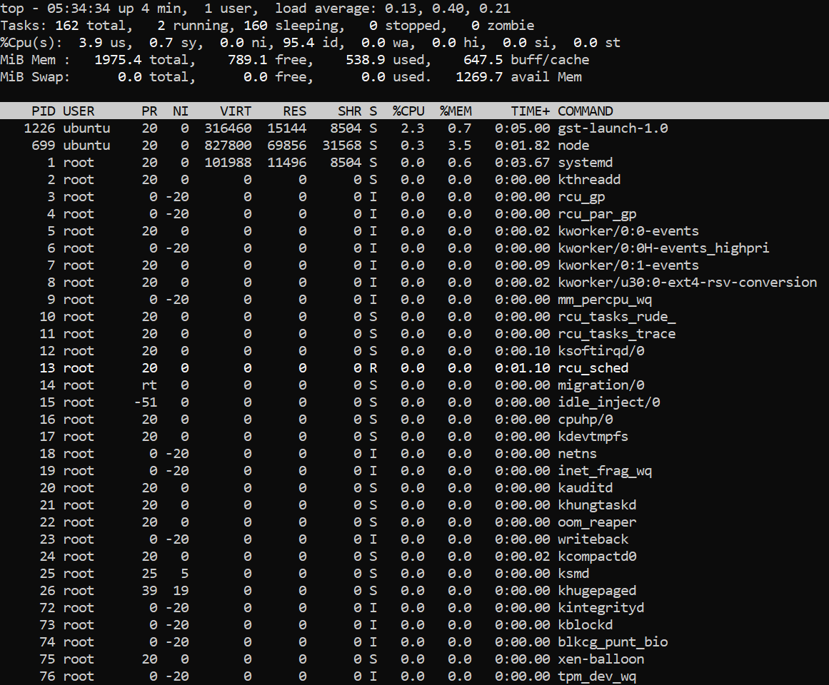 Fig 1: Output of the top command