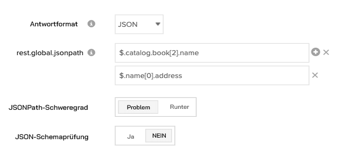 Form control elements to configure JSON response checks