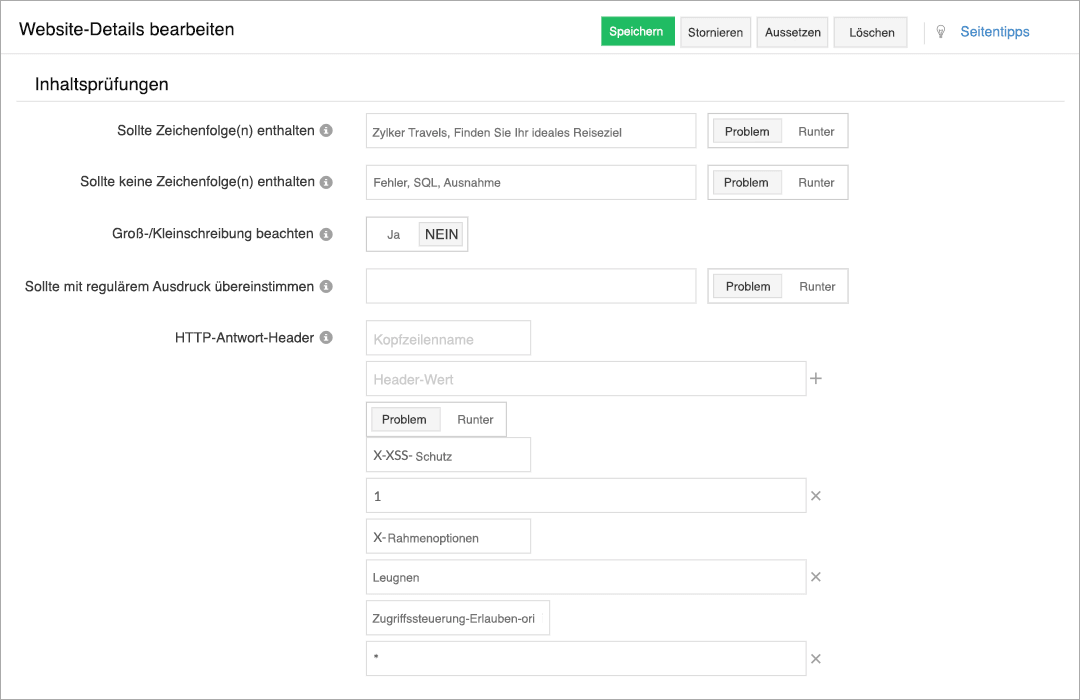 A form dispalying labels and corresponding input fields for content checks