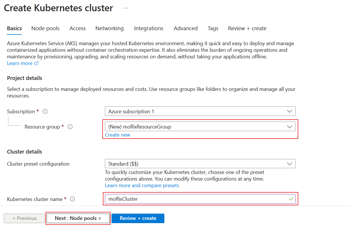 Resource group and cluster name setup