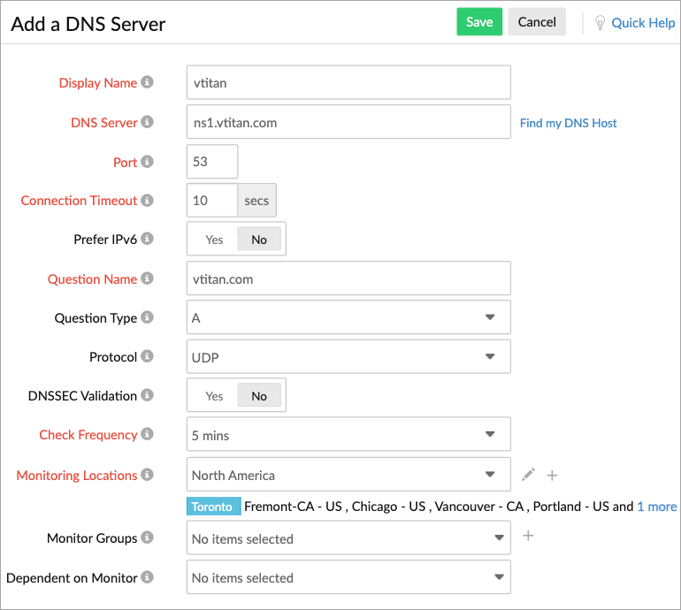 DNS Server Monitoring