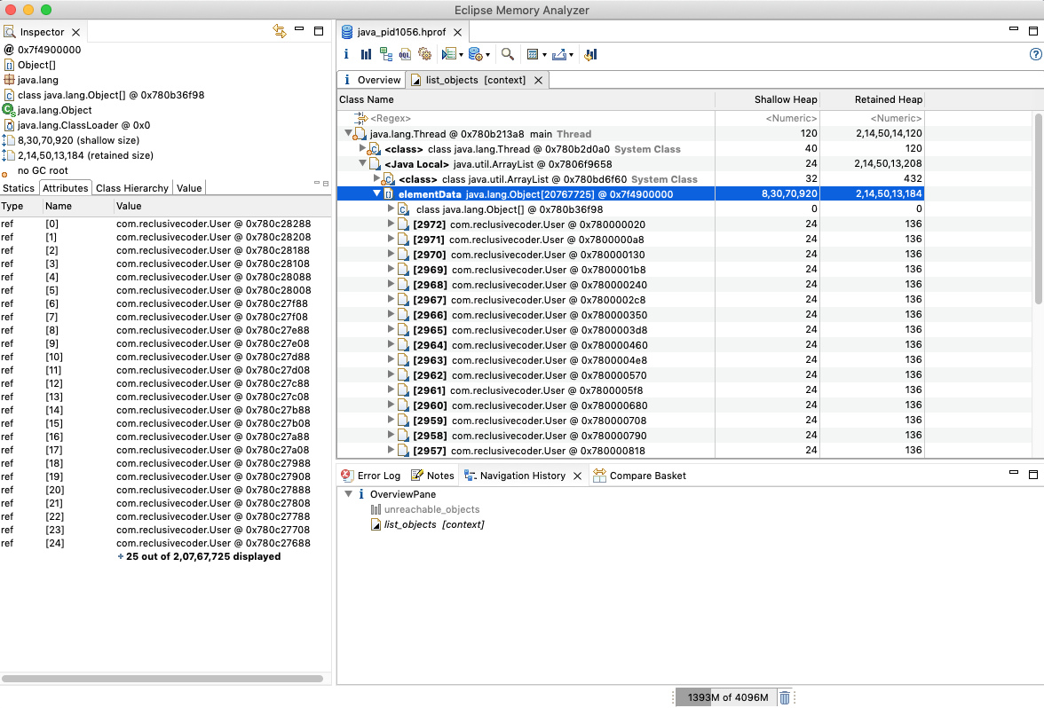 Eclipse Memory Analyzer: List Objects