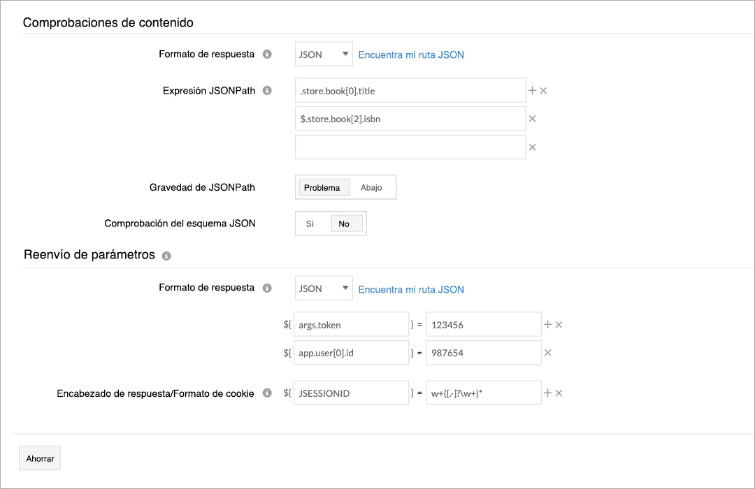 A form displaying labels and corresponding input fields for testing API response