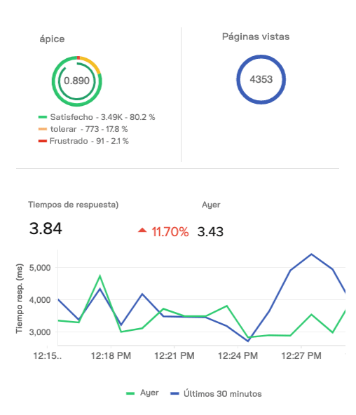 A combo chart showing overall response time, Apdex score, and pageviews.