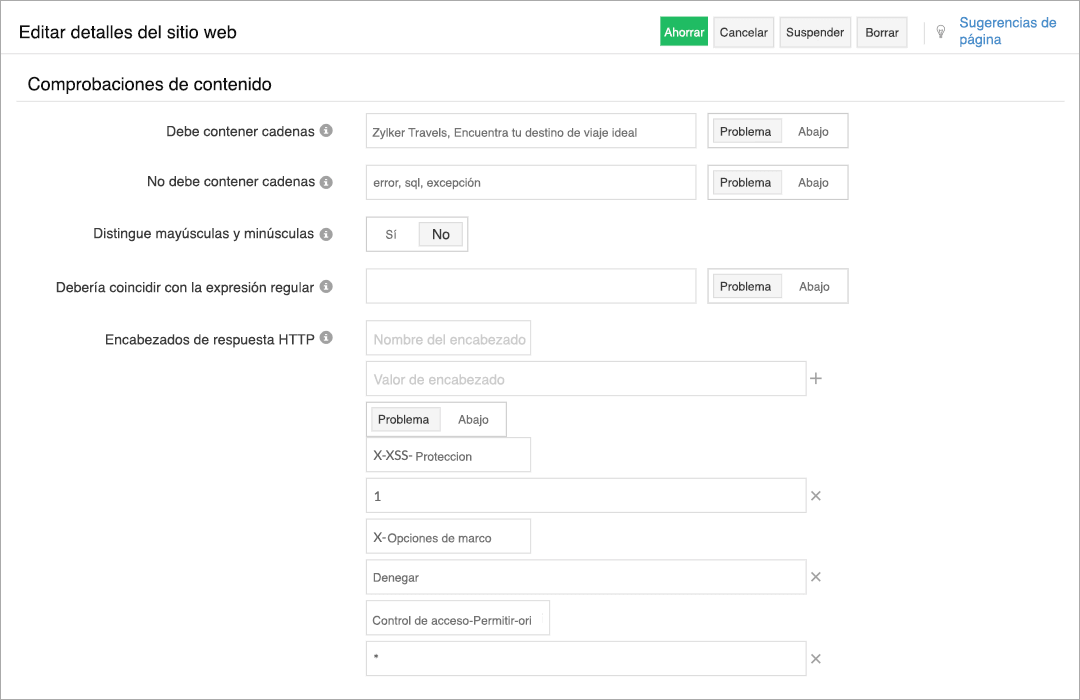 A form dispalying labels and corresponding input fields for content checks