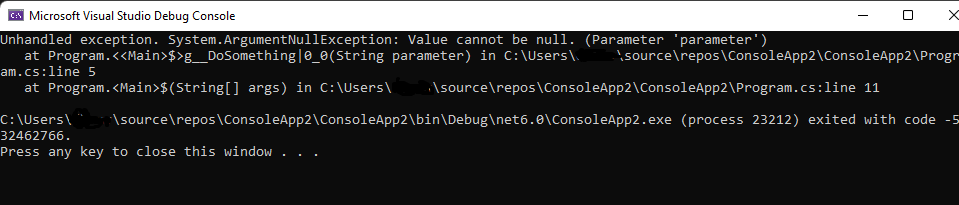 Microsoft Visual Studio Debug Console 