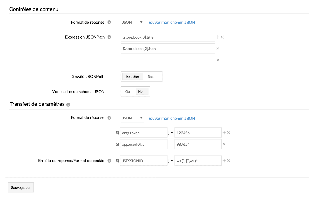 A form displaying labels and corresponding input fields for testing API response