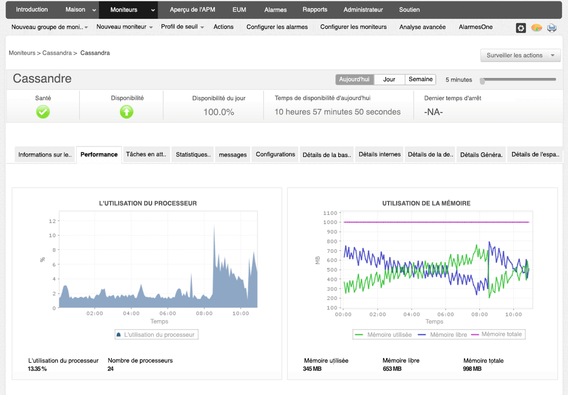 Applications Manager product screen displaying resource usage metrics for Cassandra node