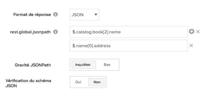 Form control elements to configure JSON response checks