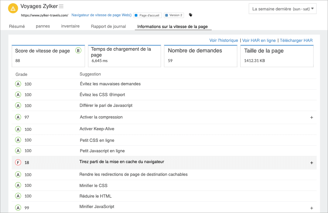 Image of passed and failed PageSpeed recommendations grouped by categories