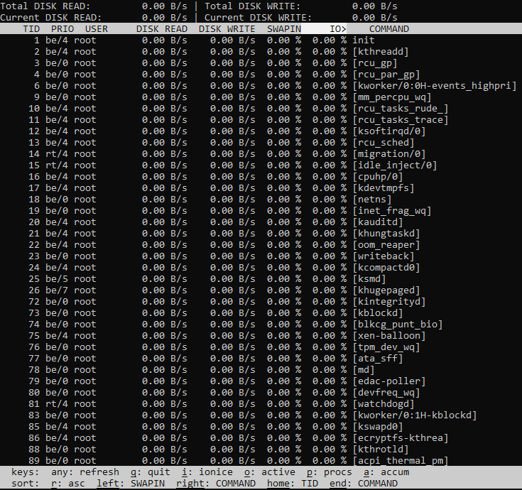 Fig. 3: Output of the iotop command