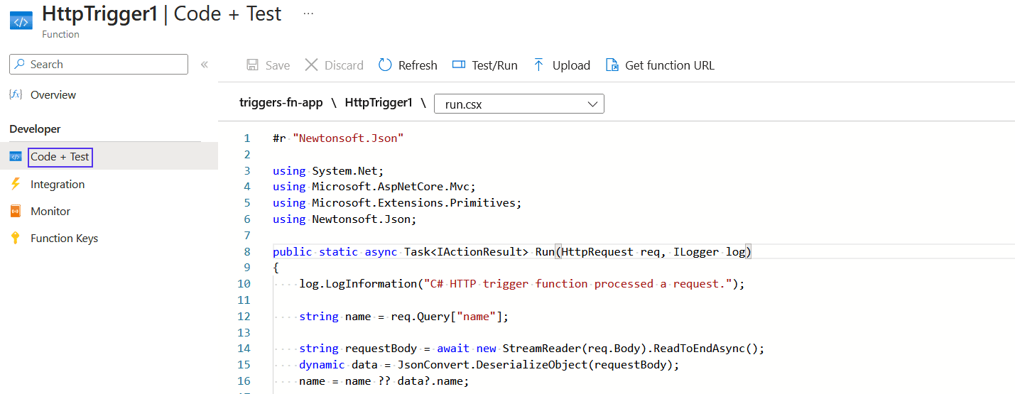 HTTP Trigger Code
