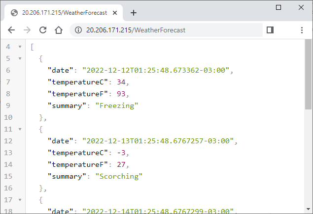 The migrated ASP.NET Core app running on AKS