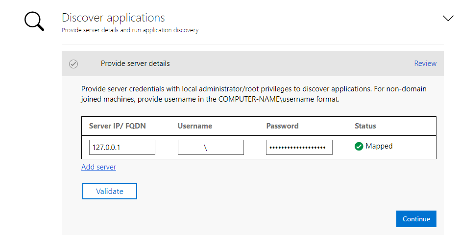 Providing IIS admin user credentials