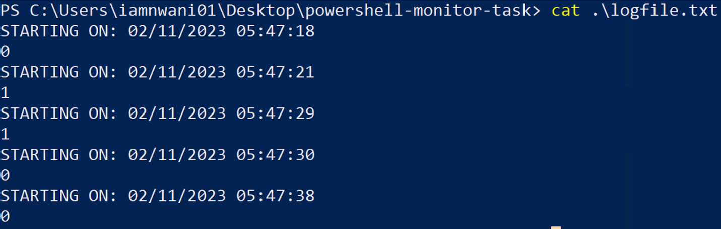 Contents of the logfile.txt file