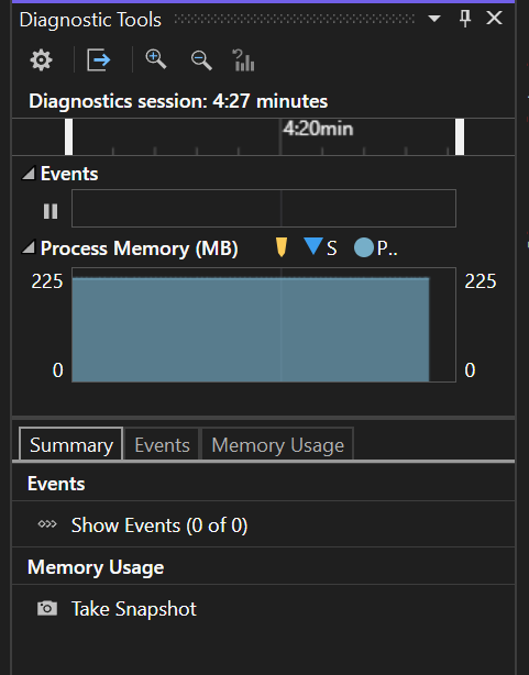 Visual Studio Diagnostic Tools window showing Summary tab