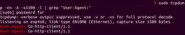 Fig. 3: tcpdump combined with grep to filter for “User-Agent”