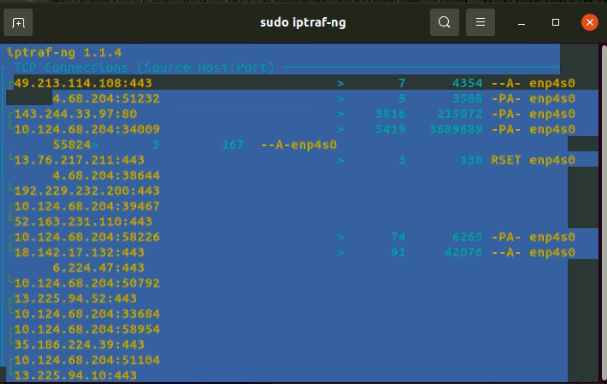 5: iptraf monitoring the statistics for IP connections