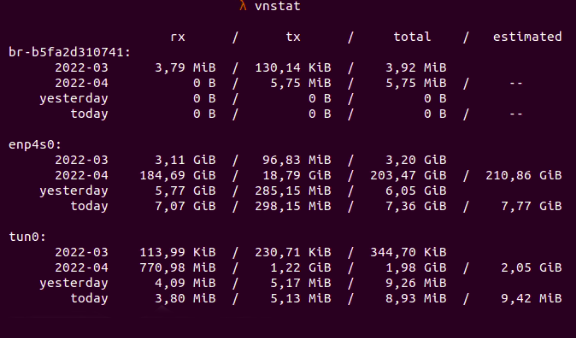 Fig. 5: Data in and out when measured with vnstat