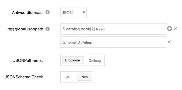 Form control elements to configure JSON response checks