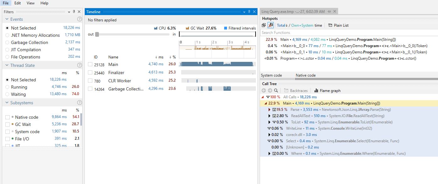 dotTrace snapshot report showing unoptimized code