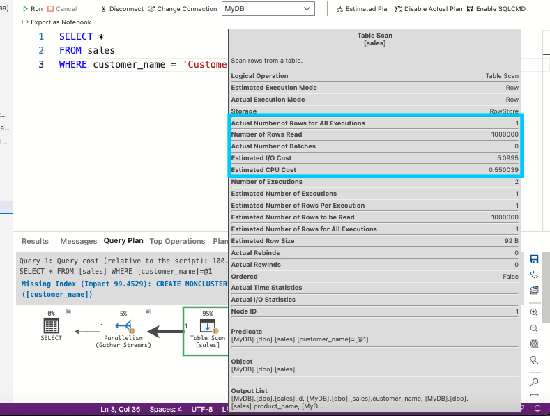 Performing a table scan operation