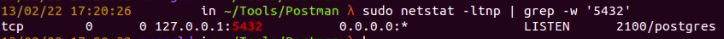 Check the process running on port 5432 with netstat and grep