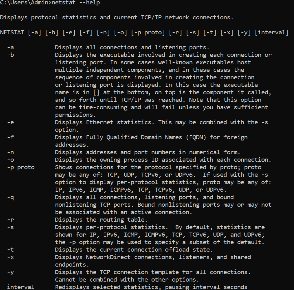 The full list of netstat options