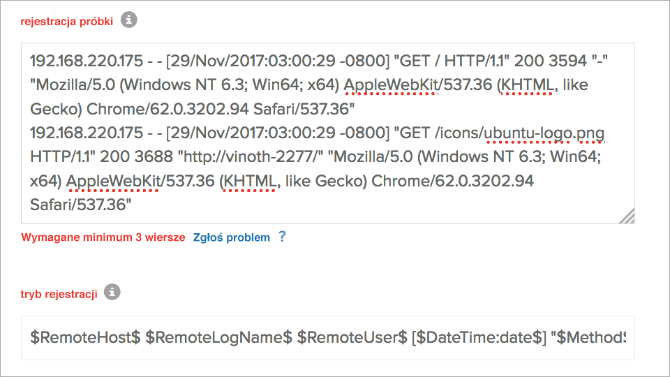 Field Split of Apache webserver logs