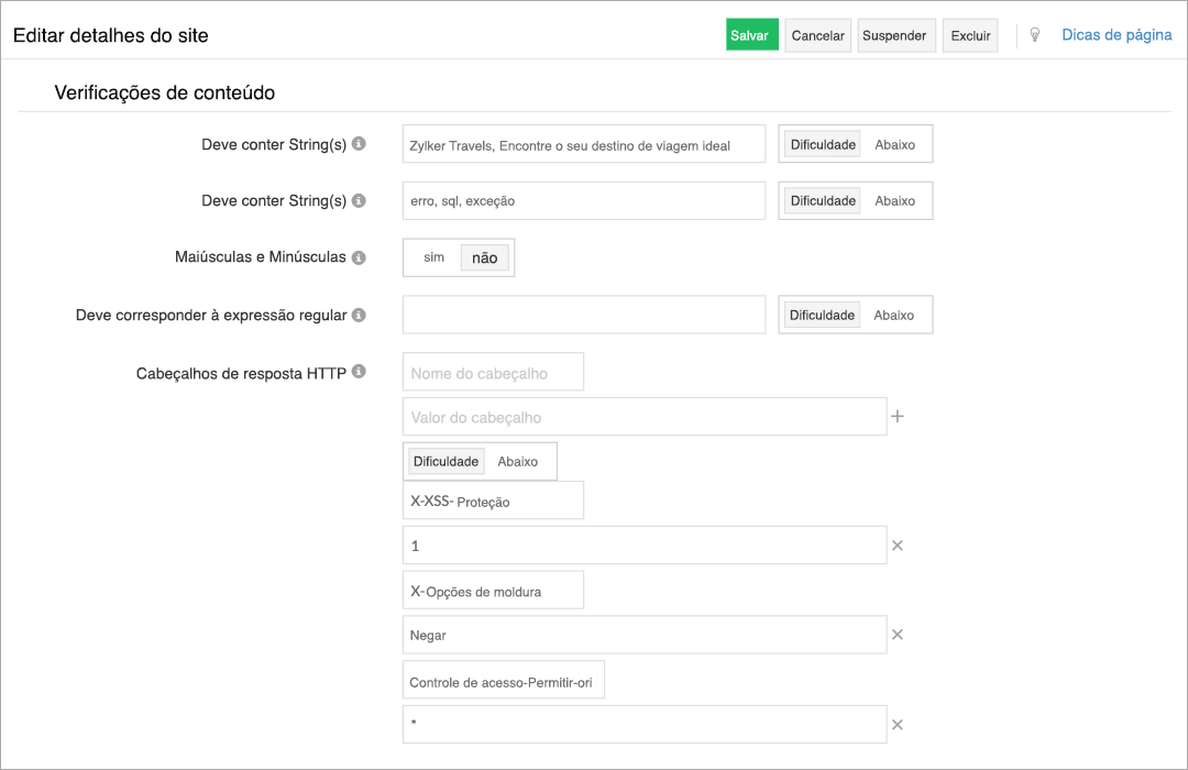 A form dispalying labels and corresponding input fields for content checks