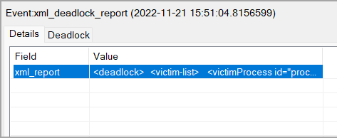 The deadlock report in the details section