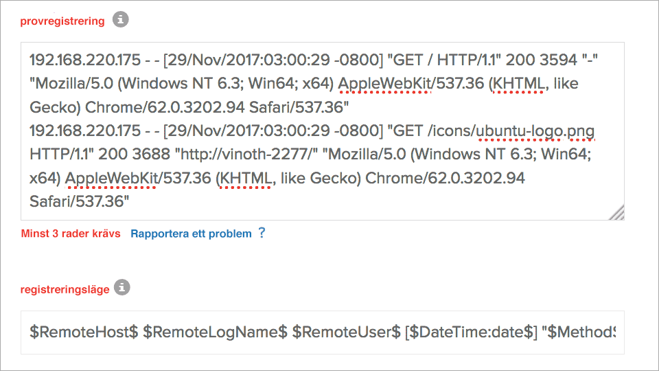 Field Split of Apache webserver logs