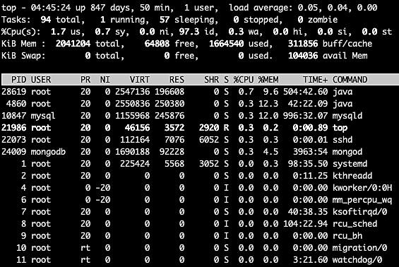 Top command UI on Ubuntu 18.04