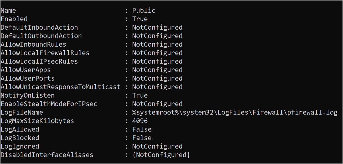 Firewall configuration for a public network profile of an Azure Windows VM