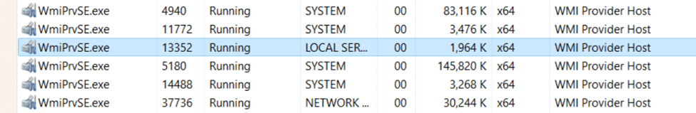 Details view in Task Manager of a running WmiPrvSE.exe process