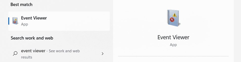 Open Event Viewer from the Start menu search