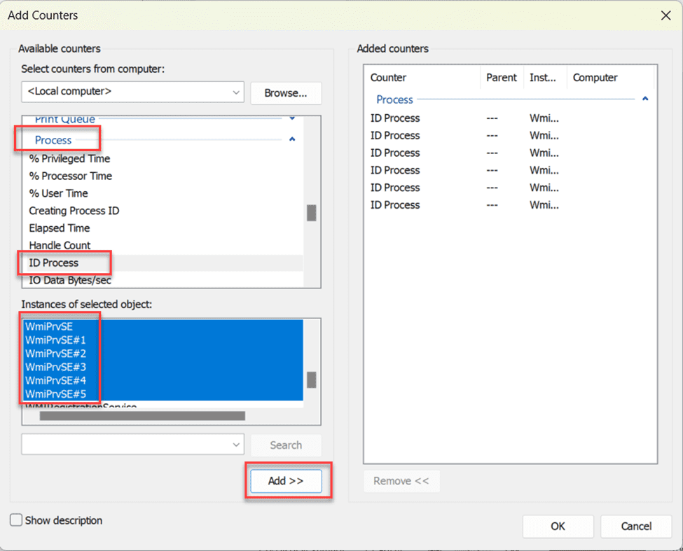 WmiPrvSE process counters