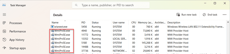 WmiPrvSE.exe running multiple instances on a Windows device